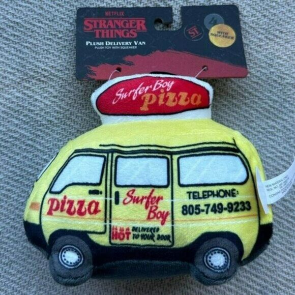 STRANGER THINGS Surfer Boy Pizza Delivery Van Plush Dog Toy NWT Gift - Picture 1 of 6